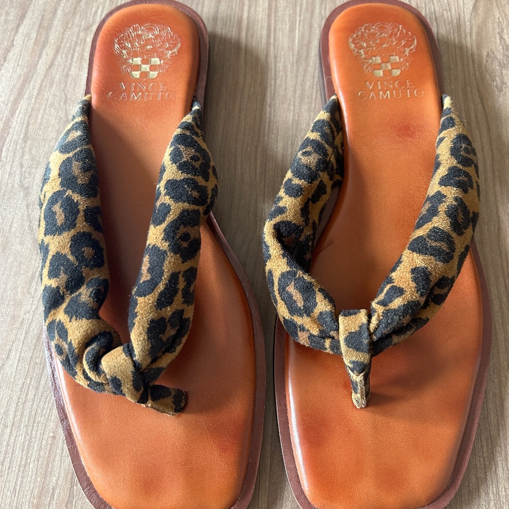 Vince Cameo cheetah thong sandals